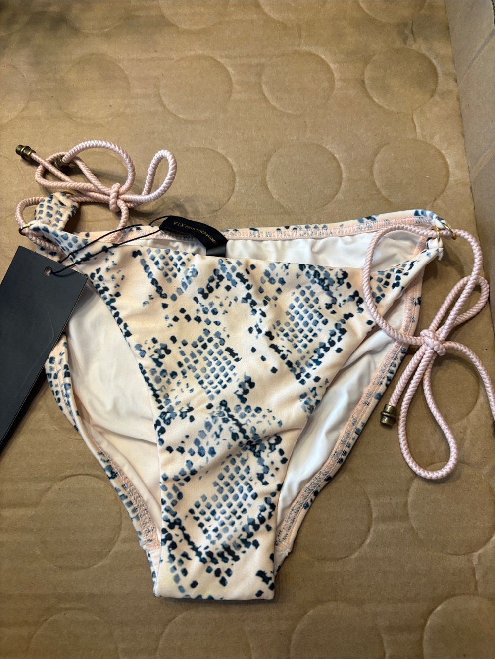 VIX Light Pink & Navy Printed Tie-Side Bikini Bottoms